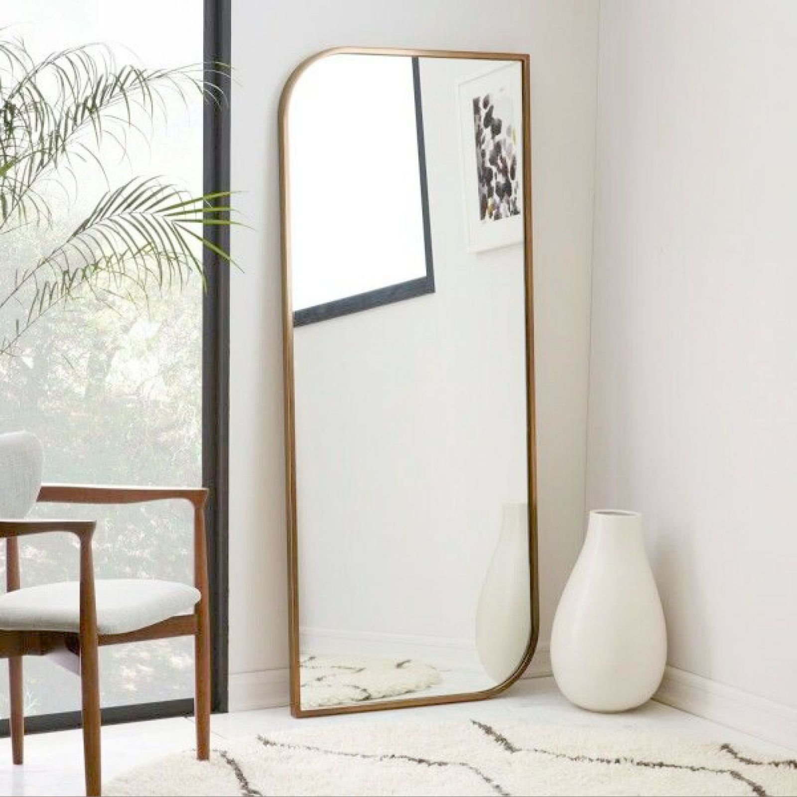 מראה מלבנית פינה מעוגלת מסגרת עץ טבעי מראה מלבנית פינה מעוגלת מסגרת עץ טבעי