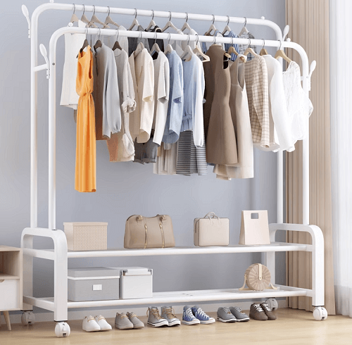 מתלה בגדים רחב וכפול על גלגלים עם 2 מדפים TUDO DESIGN מתלה בגדים רחב וכפול על גלגלים עם 2 מדפים TUDO DESIGN