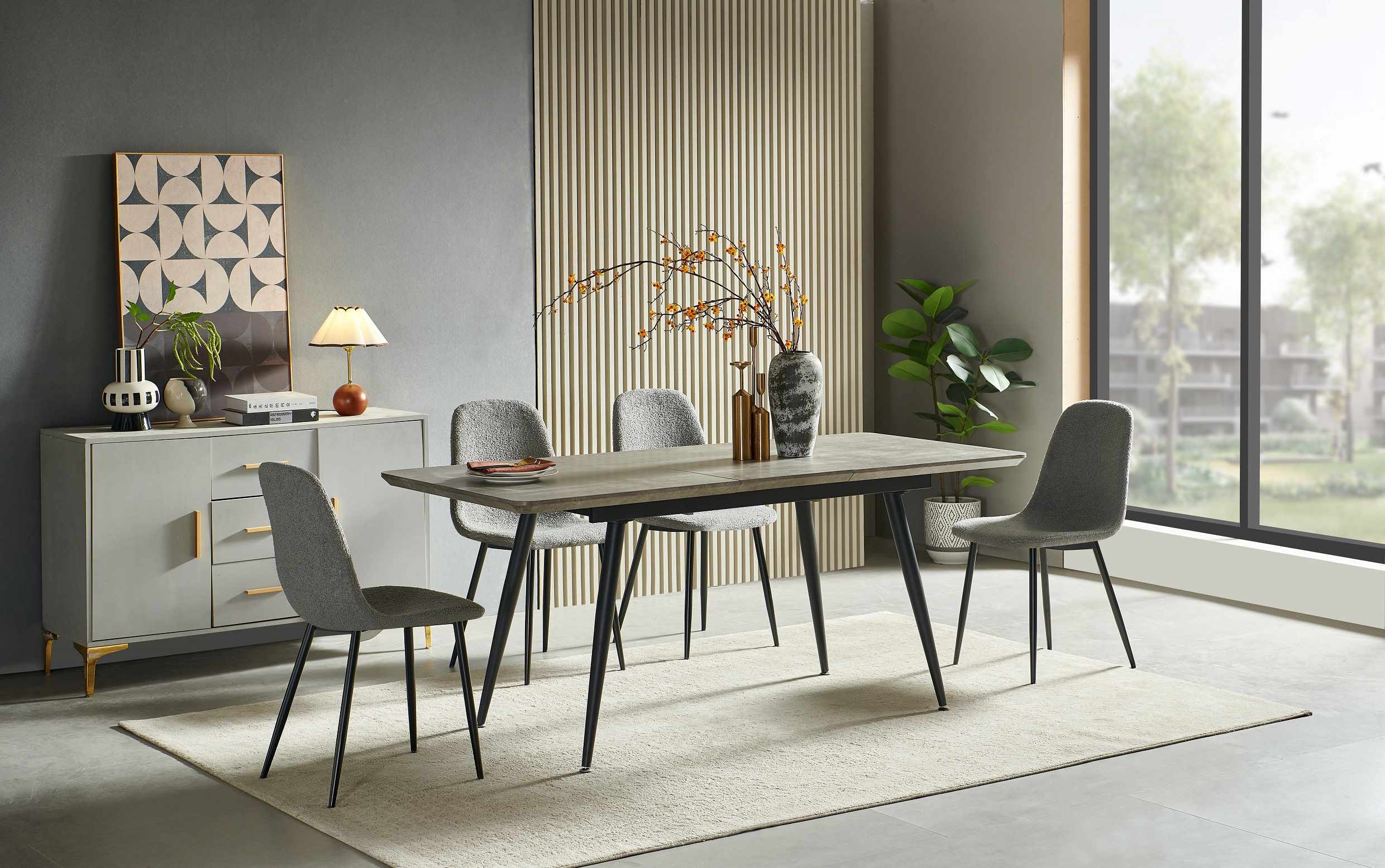 פינת אוכל מלבנית נפתחת כולל 4 כסאות מבד בוקלה רחיץ דוחה כתמים דגם סמאנט פינת אוכל מלבנית נפתחת כולל 4 כסאות מבד בוקלה רחיץ דוחה כתמים דגם סמאנט