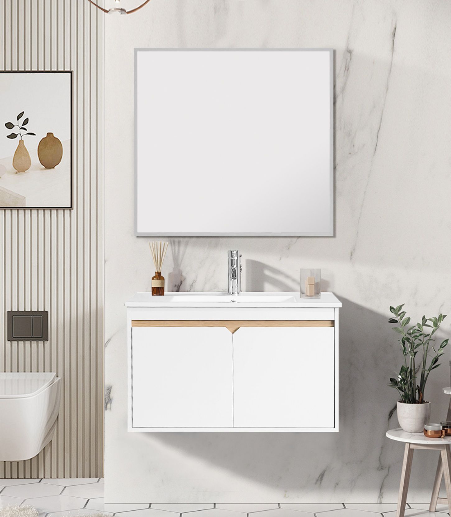 ארון אמבטיה תלוי 80 ס"מ דגם מגנוליה - כיור חרס ומראה עם מסגרת אלומיניום מבית טודו דיזיין Tudo Design ארון אמבטיה תלוי 80 ס"מ דגם מגנוליה - כיור חרס ומראה עם מסגרת אלומיניום מבית טודו דיזיין Tudo Design