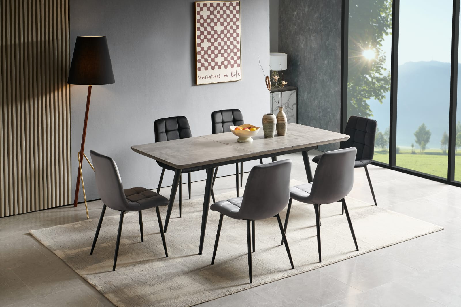 פינת אוכל מלבנית נפתחת דמוי בטון כולל 4 כסאות דגם דיינמיק פינת אוכל מלבנית נפתחת דמוי בטון כולל 4 כסאות דגם דיינמיק