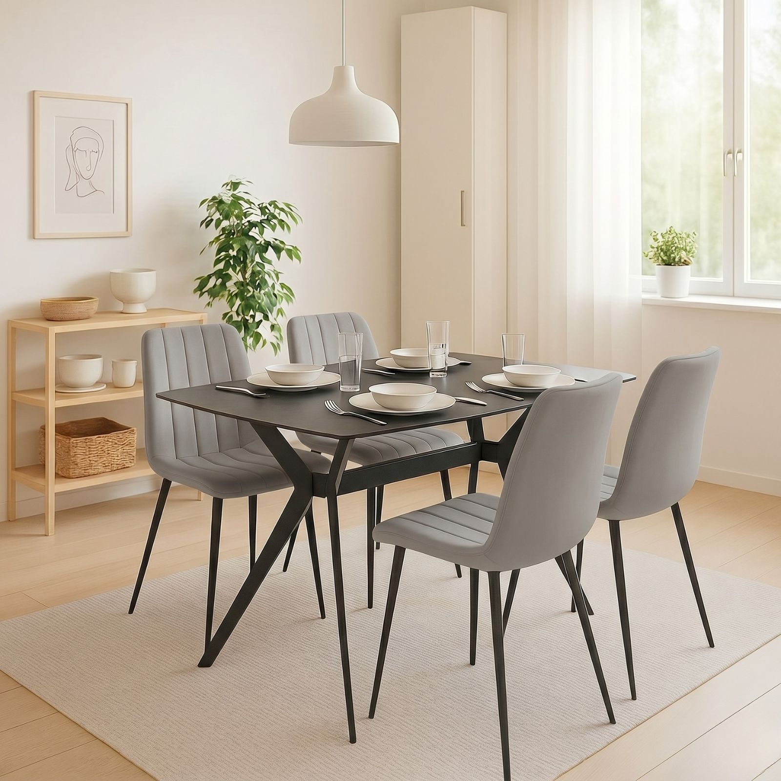 פינת אוכל מקרמיקה 140X80 ס"מ פלטת שיש שחורה עם דוגמת שיש, כולל 4 כיסאות קטיפה בגוון אפור בהיר דגם טוסקנה-ריביירה מבית טודו דיזיין Tudo Design פינת אוכל מקרמיקה 140X80 ס"מ פלטת שיש שחורה עם דוגמת שיש, כולל 4 כיסאות קטיפה בגוון אפור בהיר דגם טוסקנה-ריביירה מבית טודו דיזיין Tudo Design