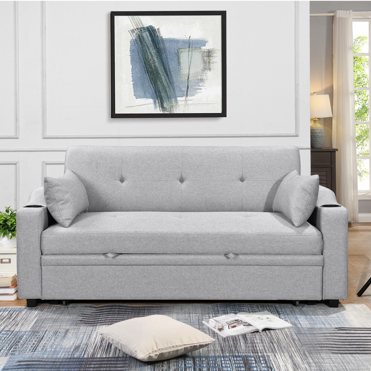 PACERTI ספה דו-מושבית נפתחת למיטה זוגית בגוון אפור בהיר PACERTI ספה דו-מושבית נפתחת למיטה זוגית בגוון אפור בהיר