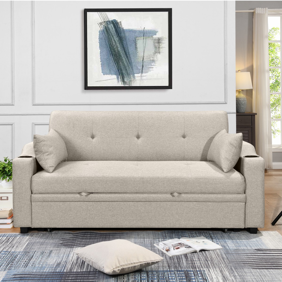 PACERTI ספה דו-מושבית נפתחת למיטה זוגית בגוון חום בהיר (בז') PACERTI ספה דו-מושבית נפתחת למיטה זוגית בגוון חום בהיר (בז')