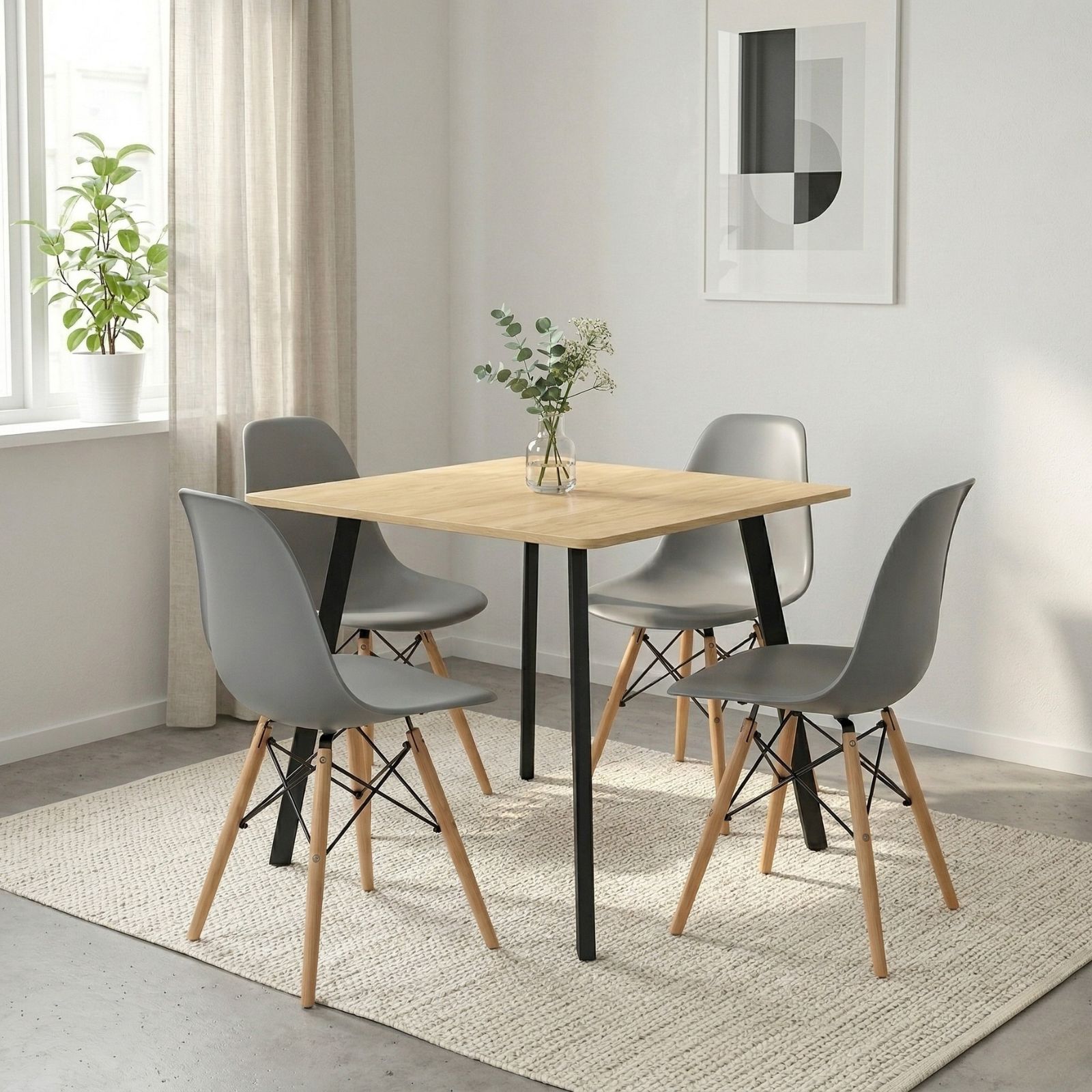שולחן אוכל מרובע 80×80 דגם יונתן + 4 כיסאות נורדיק אפורים – סט פינת אוכל מודרני קומפקטי שולחן אוכל מרובע 80×80 דגם יונתן + 4 כיסאות נורדיק אפורים – סט פינת אוכל מודרני קומפקטי